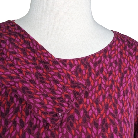 Gudrun Sjoden Pullover Top Medium Purple Pink Leaves Print Lettuce Hem Long Slee - Picture 4 of 14